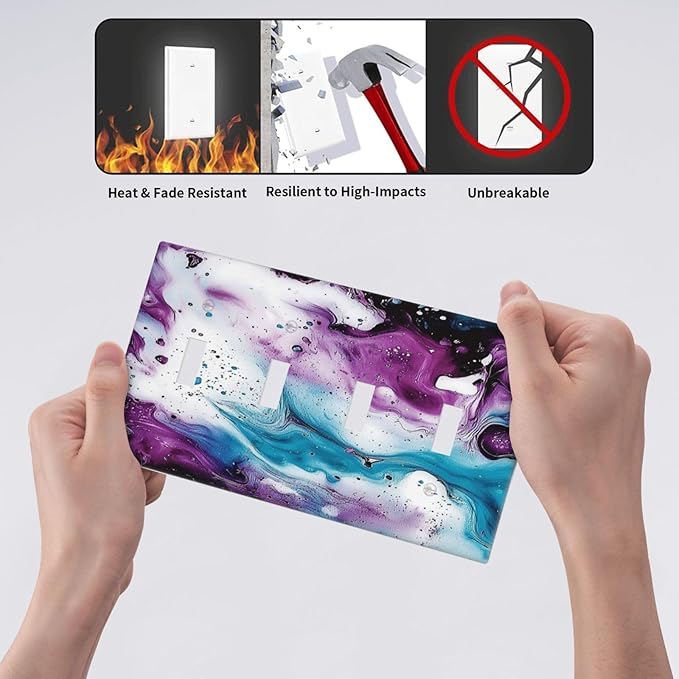 Light Switch Covers Purple Blue Swirl Marble Tiles Quad Toggle Electrical Faceplate 4 Gang Wall Plate Decorative Switch Plates For Bed Room Living Room Decor