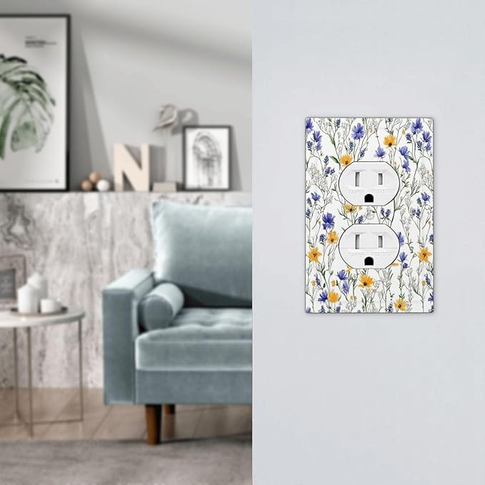 Outlet Covers Floral Colorful Green Leaf Wildflower 1 Gang Duplex Light Switch Cover Decorative Switch Plates Electrical Receptacle Faceplate Wall Plate For Bed Room Living Room Decor