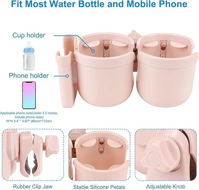 Accmor Stroller Cup Holder with Phone Holder, Bike Cup Holder, Universal Cup Holder for Uppababy Nuna Doona Strollers, 2-in-1 Cup Phone Holder for Stroller Bike Accessory