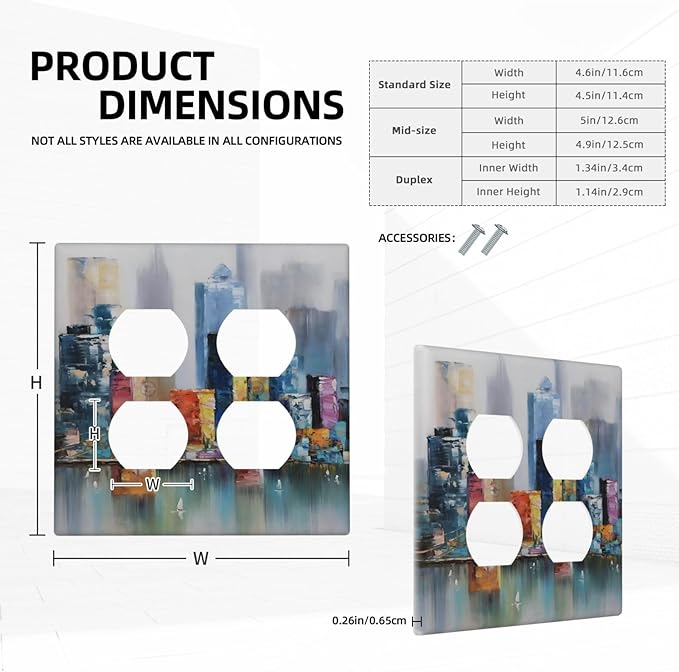 Colorful Nyc Skyline Textured Modern Abstract Outlet Covers 2 Gang Double Duplex Decorative Light Switch Covers Electrical Wallplates Socket Faceplate for Bedroom Living Room Decor