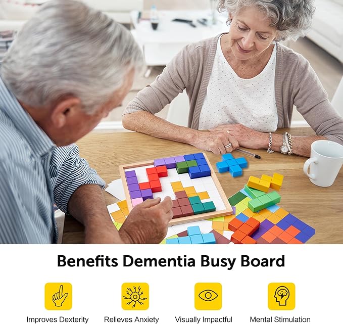 Dementia Products for Elderly, 15 Wooden Tiles Matching Game Activities for Seniors, Easy Memory Games for Alzheimer's, Cognitive Craft Gifts, Large Brain Puzzle Pattern Blocks for Elderly