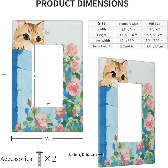 Cat Flower Single Rocker Wall Plate Decorative 1 Gang Light Switch Covers Electrical Switchplate Home Decorate Faceplat for Bathroom Bedroom Kitchen Room 4.5 x 2.76 Inch
