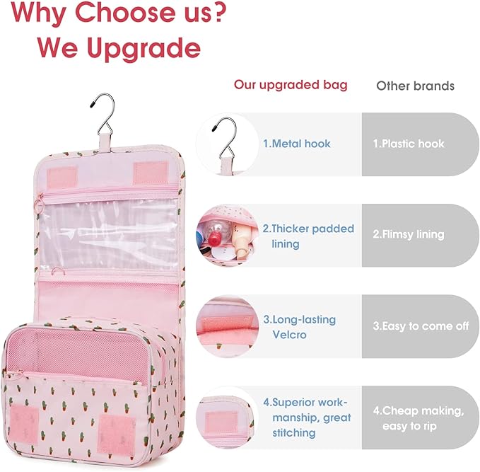 Narwey Small Hanging Travel Toiletry Bag for Women, Travel Bag for Toiletries, Makeup Bag Organizer Make Up Bags Cosmetic Bags for Girls