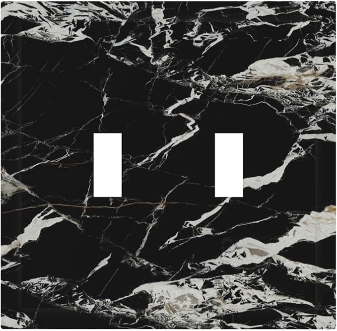 Black Marble Patterns Low Key Luxurious Decorative Switch Plates 2 Gang Double Toggle Outlet Light Switch Cover Wall Plate Electrical Faceplate for Bathroom Kitchen Decor
