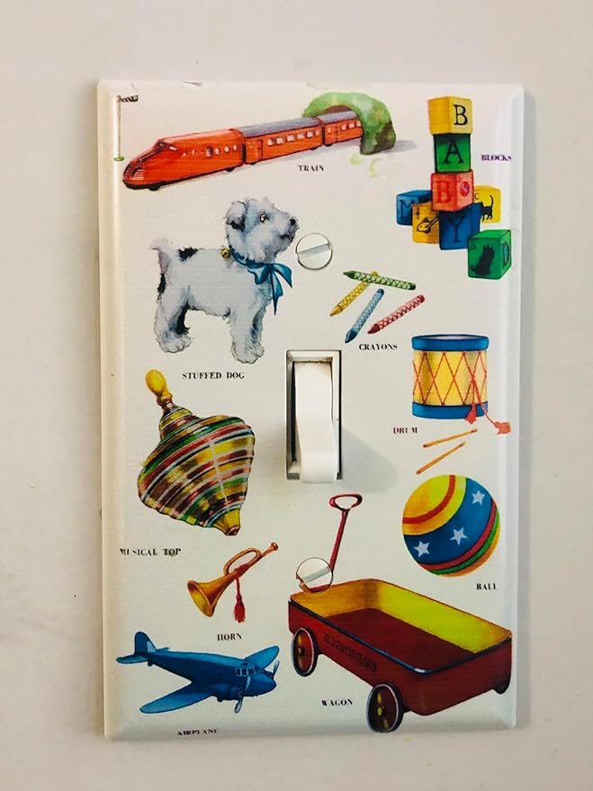 Boys Room Light Switch Cover Plate Kids Decorative Nursery Teen Toddler Room Decor Bedroom Bathroom Playroom (Vintage Toy)
