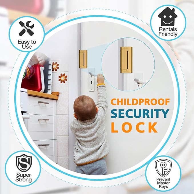 Child Proof Door Locks High Home Security Door Lock Reinforcement Night Kids Safety with 3" Stop Withstand 800 lbs for Inward Swinging Front Door Metal Flip Deadbolt Latch Defend Home