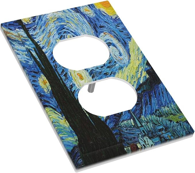 Van Gogh The Starry Night Duplex Wall Plate - 1-Gang Standard US Size Post-Impressionist Masterpiece Outlet Covers, Swirling Night Sky for Living Room Decor