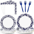 96 Pcs De Barro Mexican Talavera Paper Plates and Napkins Party Supplies White Blue Floral Clay Disposable Tableware Set Talavera Party Decorations for Fiesta Wedding Baby Shower Favors for Serves 24