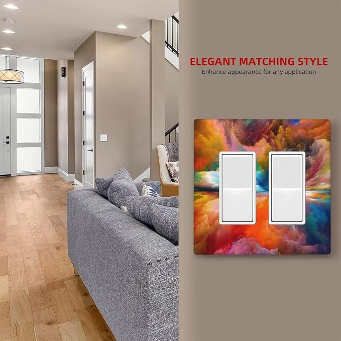 Light Switch Cover Plate Iridescent Abstract Colorful Clouds 2 Gang Double Rocker Decorative Switch plates Rainbow GFCI Wall Plates Electrical Outlet Covers Receptacle for Bathroom Home Decor