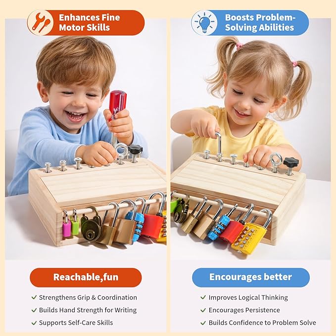 INIFEIDALA Montessori Toys for 3 4 5 Year Old,Montessori Screwdriver Board Set-Lock and Key Toy,Kids Tool Set,Preschool Learning Sensory Activities - Fine Motor Skills - STEM Toys