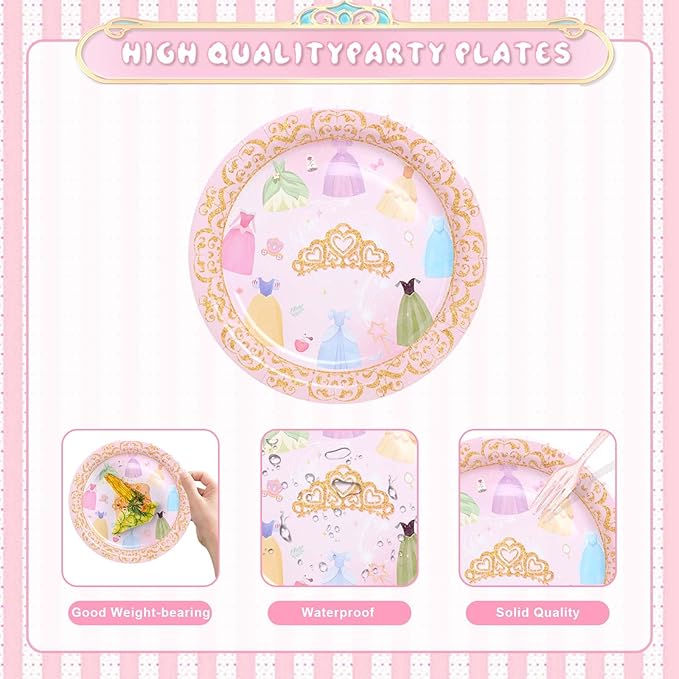 175Pcs Princess Paper Plates Napkins, Princess Themed Birthday Party Decorations Pink Party Supplies Disposable Dinnerware Set Plate, Utensils, Cup, Napkin, Tableware Set, Serve 25 Guests