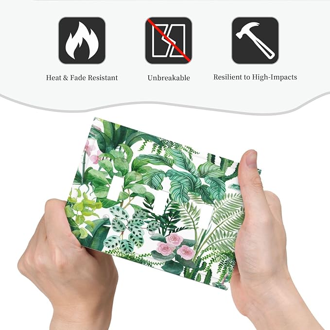 Tropical Palm Leaves Green Jungle Botanical Floral Flowers Decorative Switch Plates 3 Gang Wall Plate Triple Toggle Light Switch Cover Faceplate Electrical Wall Panels for Bedroom Living Room Decor
