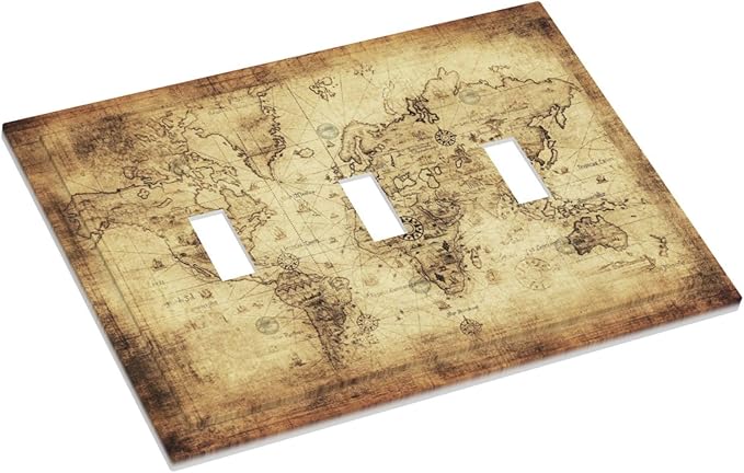 Old World Ocean Map 3 Gang Light Switch Plate Decorative Triple Toggle Wall Plate Cover Electrical Faceplate for Bathroom Home Living Room Decorate
