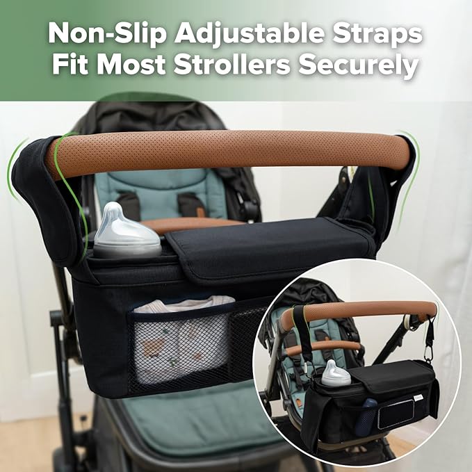 haakaa Universal Stroller Organizer - Black, Single Cup Holder, Stroller Caddy Accessories with Shoulder Strap & Extra Non-Slip Stroller Hook, Fits Most Strollers