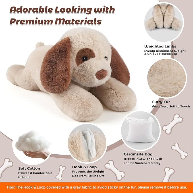 Bobbie & Laxi 24" & 4.5lbs Dog Stuffed Animal, Sitting & Laying Weighted Stuffed Animals, Cuddly & Soft Weighted Dog Plush for Adults & Kids, Dog Gifts for Christmas & Valentine’s Day