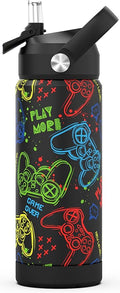 Boys Water Bottle with Straw,18 oz Kids Insulated Cups with Stainless Steel Leak Proof for School,Sport&Travel（Game）