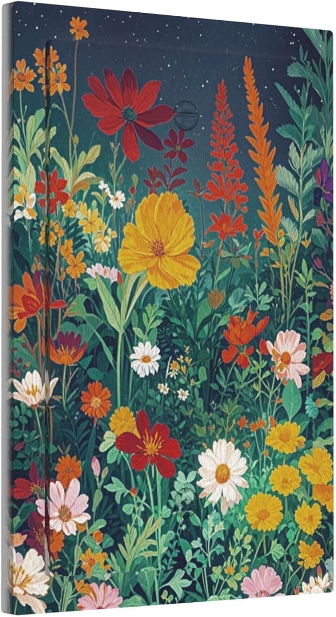 Decorative Blank Wall Plate with Wildflowers & Stars Botanical Floral Art Design Single Gang No Device Outlet Covers 1 Gang Light Switch Covers for Garden Theme Wall Decor