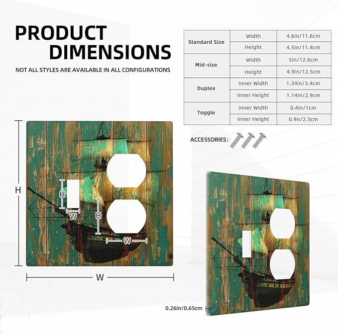 Wallplates Rustic Green Wood Grain Sailboat 1 Toggle 1 Duplex Switch Plate Electrical GFCI Faceplate Decorative Light Switch Covers for Farmhouse Bedroom Decor