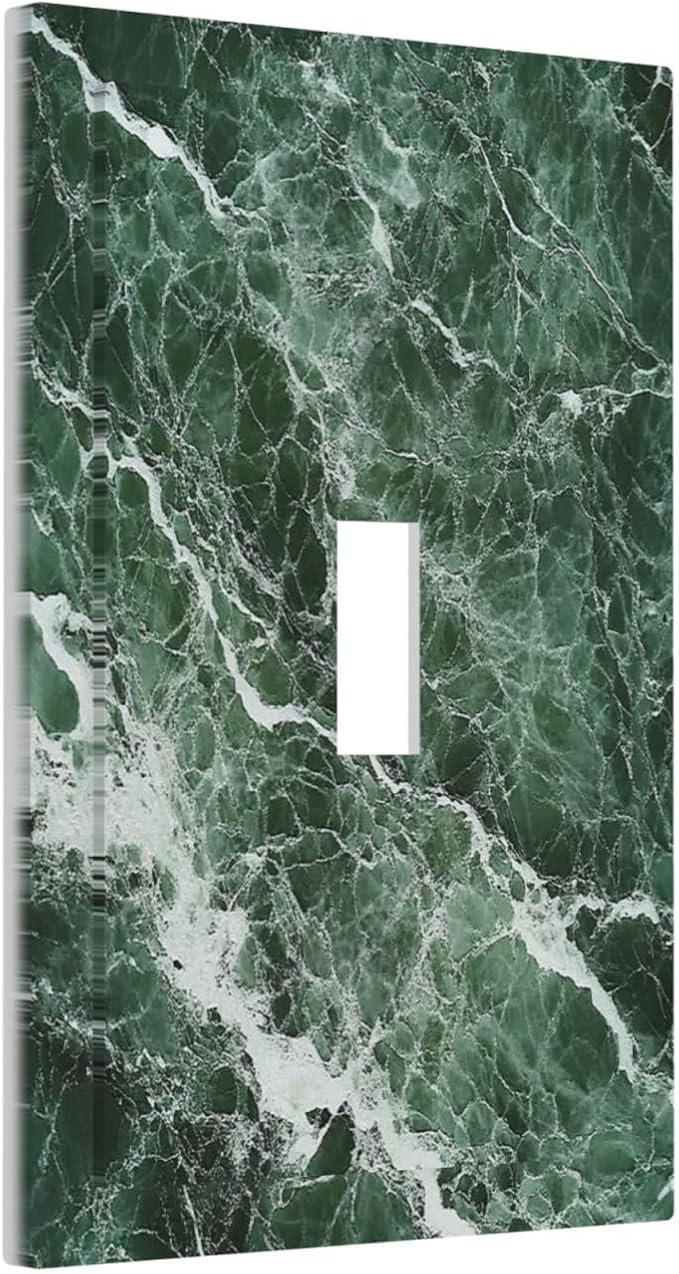 Decorative Light Switch Cover Forest Marble Dark Green With White Vein 1 Gang Single Toggle Device Electrical Faceplate Switchplates Decorator Outlet Wall Plate For Bathroom Kitchen Decor