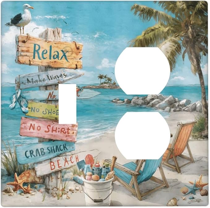 Ocean Beach Tropical Palm Tree Coastal Seaside Wallplates 1 Toggle 1 Duplex Switch Plate Electrical GFCI Faceplate Decorative Light Switch Covers for Kids Room Living Room Decor