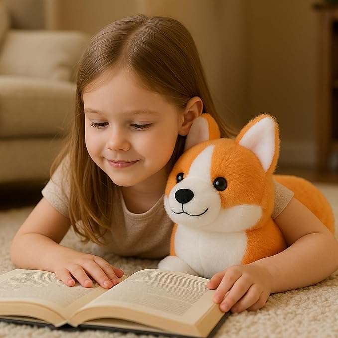 WEIGEDU Corgi Plush Toy, 12 Inch Cute Stuffed Animal, Soft Kawaii Dog Pillow, Realistic Welsh Corgi Puppy, Gifts for Kids and Dog Lovers, Orange and White