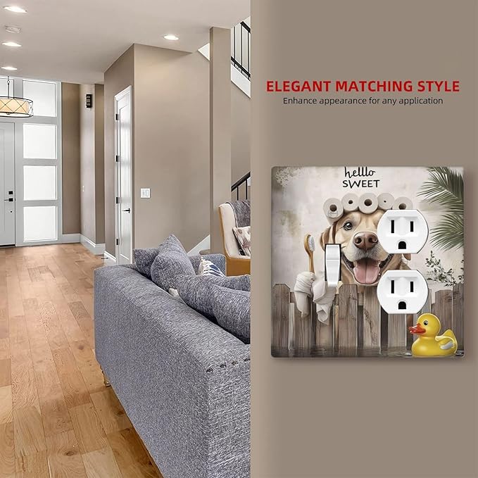 Funny Dog Rustic Farmhouse Wooden Fence Labrador Wallplates 1 Toggle 1 Duplex Switch Plate Electrical Gfci Faceplate Decorative Light Switch Covers For Kids Room Bathroom Decor