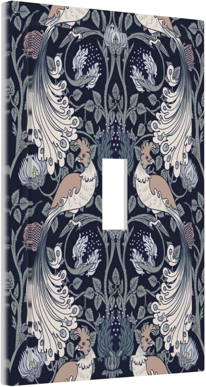 William Morris Vintage Floral Birds Peacocks 1 Gang Light Switch Covers Single Toggle Wall Plate Decorative Switchcover Electrical Switchplate for Country Bathroom Bedroom Decor