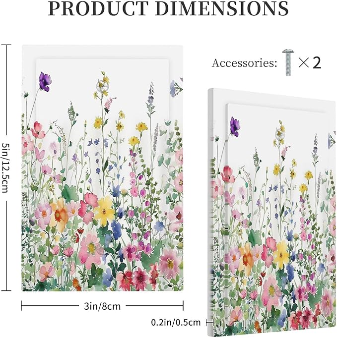 Light Switch Cover Plate Boho Colorful Flowers Plant Rustic Wildflower 1 Gang No Device Blank Electrical Wall Plates Faceplate Decorative Switch Plate for Bed Room Bathroom Decor