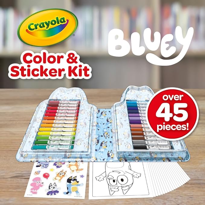 Crayola Bluey Art Kit for Kids (45pcs), Bluey Coloring Book Pages & Stickers for Kids, Arts & Crafts Set, Toys for Girls & Boys, Gift, 4+