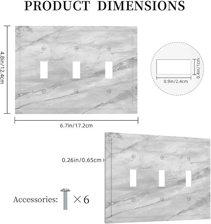 Decorative Light Switch Cover Plate Gray Marble Pattern 3 Gang Wall Plate Triple Toggle Switch Plate Covers Electrical Outlet Cover for Home Farmhouse Decor
