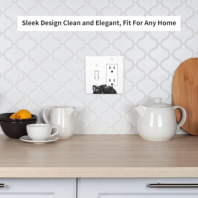 Peeping Black Cat Cute Animals Outlet Covers 1 Toggle 1 Rocker Combination Decorative Wall Plate Electrical Switch Plates Light Switch Cover Plate for Kids Room Home Decor