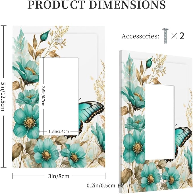 Decorative Outlet Covers Butterfly on Blue Daisy Flower Floral Golden Leaf 1 Gang Single Decora GFCI Device Light Switch Covers Plate 1 Rocker Wall Plate Jumbo Face Plate