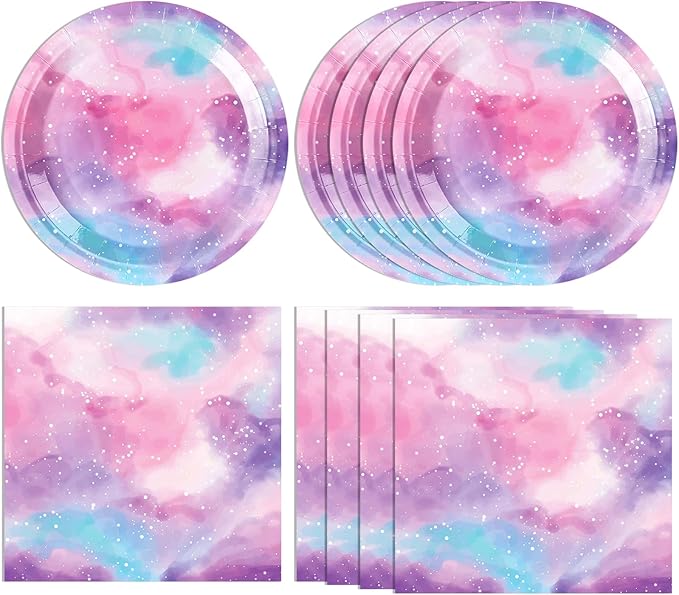 40PCS Starry Galaxy Birthday Party Decorations Galaxy Party Starry Night Supplies Tableware Set Starry Night Solar System Star Plates Napkins for Baby Shower,Disposable Birthday Table Decoration