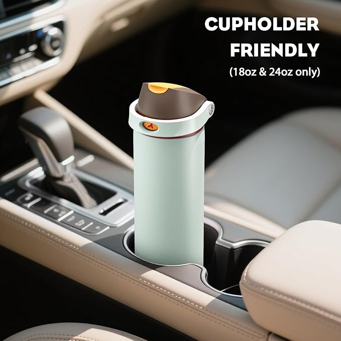 POWCAN 18 oz Travel Water Bottle: 2-in-1 Push-Button Spout & Quick-Flip Straw, Leakproof, Cold 24Hrs, Fits Car Cup Holder, Stainless Steel Sports Cup for School, Travel, Gym, Outdoor Gift (Clay Bay)