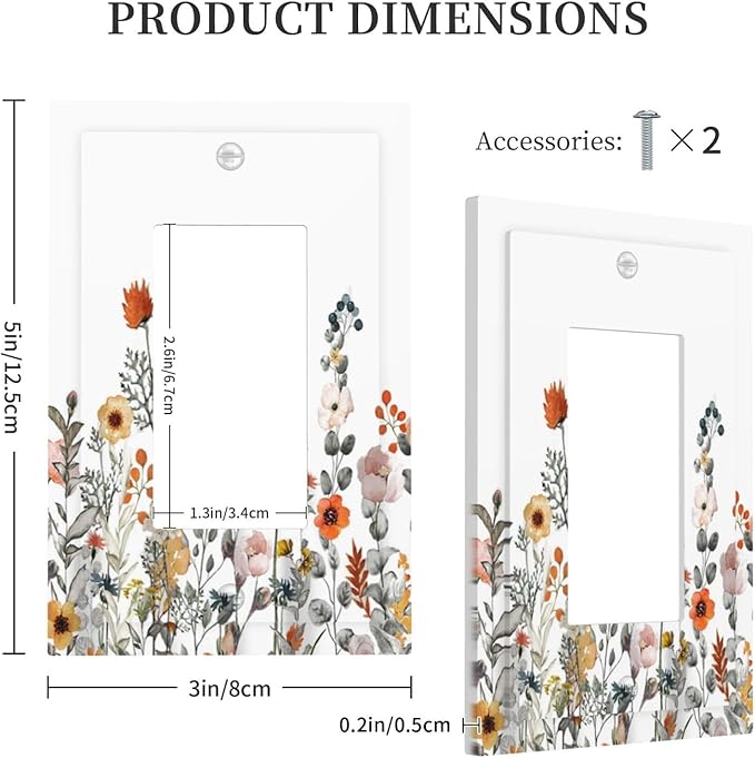 Decorative Outlet Covers Colorful Wildflowers Boho Vintage Floral 1 Gang Single Rocker Light Switch Cover Plate Wall Plates Gfci Faceplate For Bed Room Living Room Decor