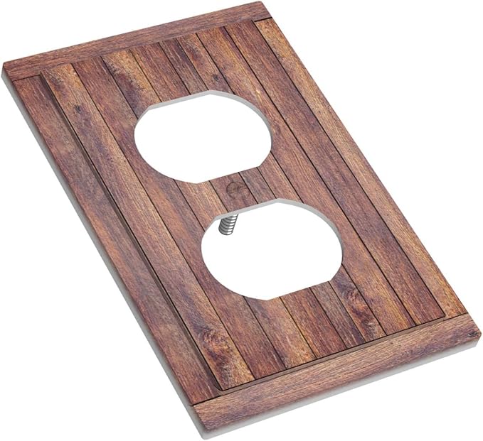 Decorative Outlet Covers with Wood Texture Rustic Vertical Planks Brown Design 1 Gang Duplex Light Switch Cover Plate Unique Wall Plates Switchplate Cover Vintage Aesthetic Kitchen/Bedroom