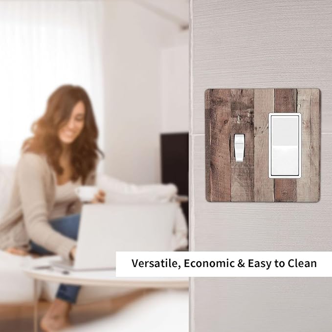 Outlet Covers Retro Wood Brown Farmhouse Barn Wooden 1 Toggle 1 Rocker Combination Decorative Wall Plate Electrical Switch Plates Light Switch Cover Plate for Farmhouse Cabin Decor
