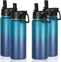 Volhoply 18oz Insulated Water Bottle Bulk 4 Pack,Kids Stainless Steel Water Bottles with Straw Lid,Double Wall Vacuum Reusable Metal Cups,Wide Mouth Sports Flask Keep Hot and Cold(Dark Night,4 Set)
