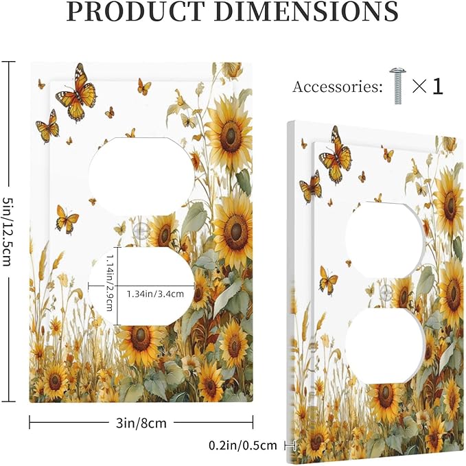 Sunflower Gold Wildflowers Summer Butterfly Outlet Covers 1 Gang Duplex Light Switch Cover Decorative Switch Plates Electrical Receptacle Faceplate Wall Plate for Bedroom Living Room Decor