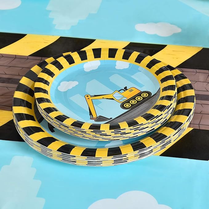WERNNSAI Construction Party Supplies - Disposable Dump Truck Themed Tableware Set for Boys Kids Birthday Dinner Dessert Plates and Napkins Serves 16 Guests 48PCS