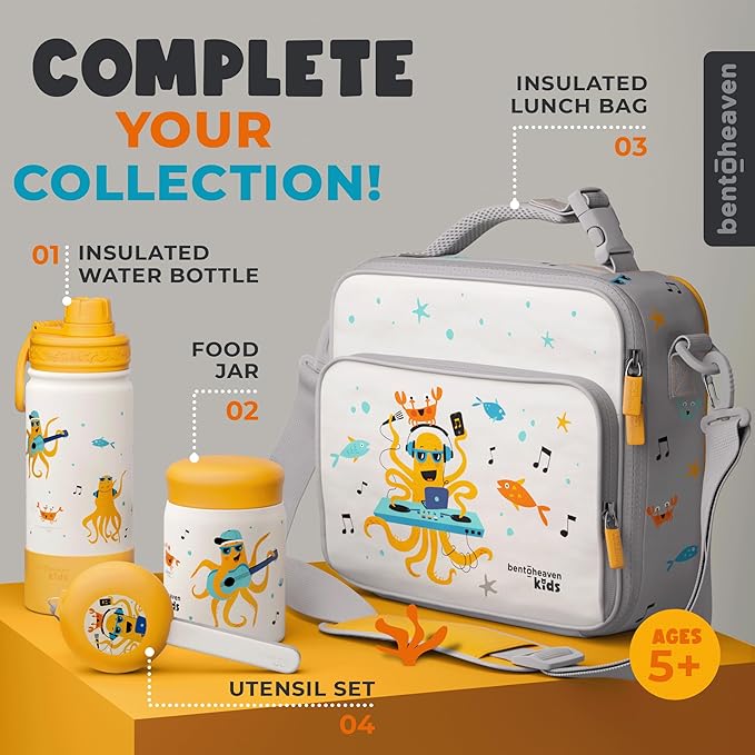 Bentoheaven Kids Water Bottle Stainless Steel for Boys & Girls, 2 Lids (Chug & Straw), Handle & Silicone Boot, Reusable Metal Leak-proof Insulated Tumbler, School & Sports 17oz (Orange)