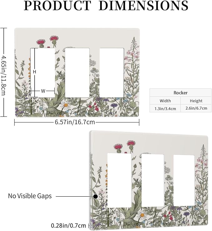 Vintage Colorful Wild Flower Floral 3 Gang Triple Rocker/Decorator Light Switch Wall Plate Cover Decorative Gfci Electrical Faceplate Switchplate Room Decorate