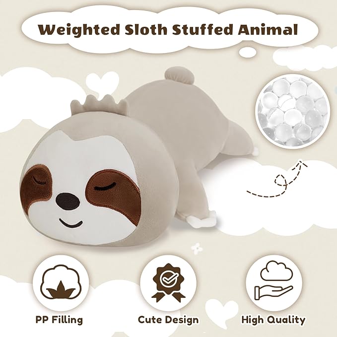 Finebee Weighted Sloth Stuffed Animals, Cute Weighted Sloth Plush, Soft Stuffed Weighted Plushie Pillow Gifts for Girls Boys(9.8" 0.8Lbs)