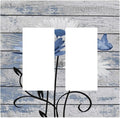 Blue White Daisy Flower Butterfly Rustic Wood Board Decorative Outlet Covers 2 Gang Double GFCI Rocker Electrical Wall Panels Light Switch Cover Plate for Farmhouse Bedroom Decor
