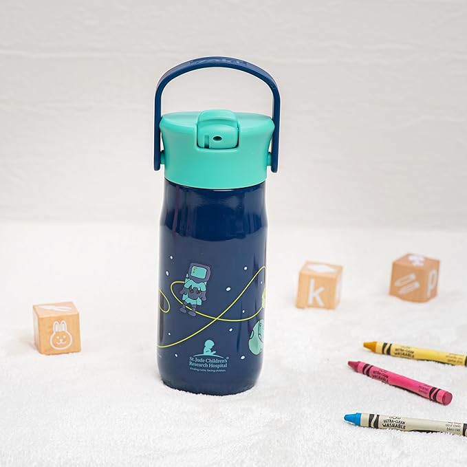 Zak Designs Harmony Kid Water Bottle Benefiting St. Jude, For Travel or At Home, 14oz Stainless Steel is Leak-Proof When Closed and Vacuum Insulated (Space)