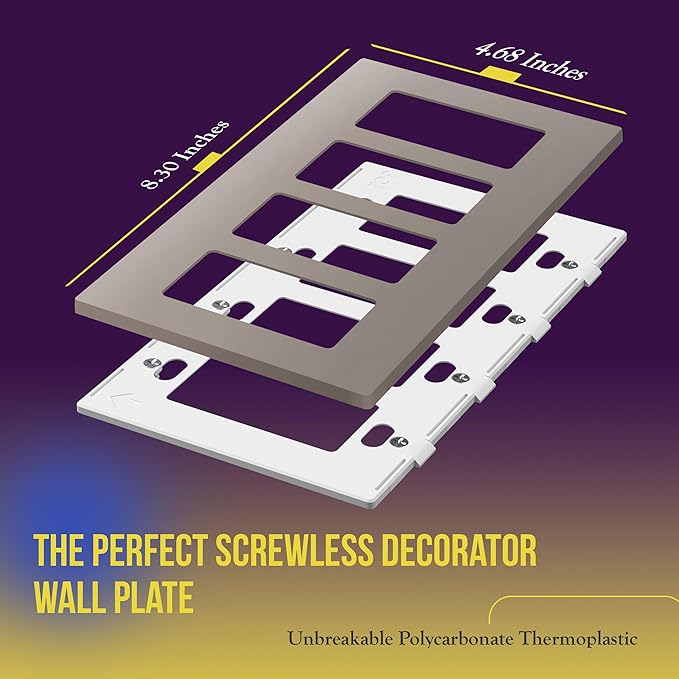 ENERLITES Elite Series Screwless Decorator Wall Plate Child Safe Outlet Cover, Gloss Finish, Size 4-Gang 4.68" H x 8.30" L, Unbreakable Polycarbonate Thermoplastic, SI8834-NK, Nickel