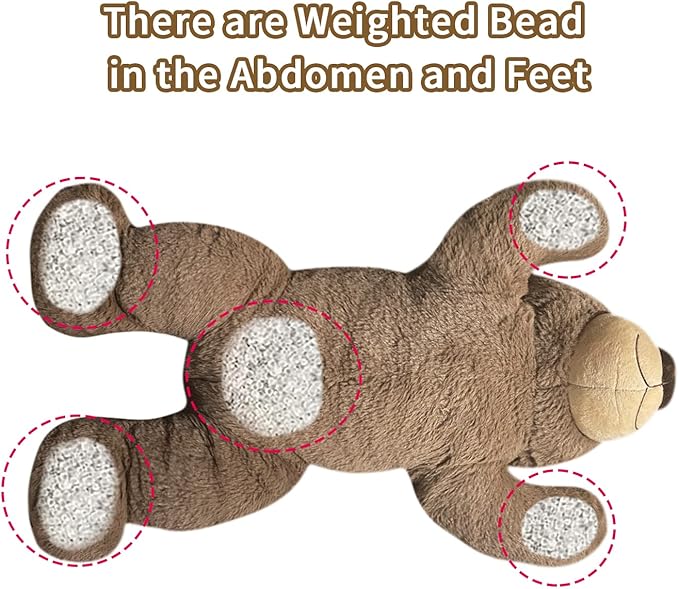Fiosnow Weighted Stuffed Animals for Adults Brown Bear 3.5lbs 24" Weighted Plush Animals for Kids Throw Pillow Hugging Toys