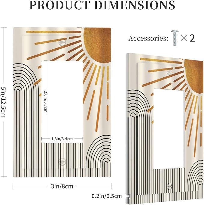 Mid Century Beige Boho Abstract Sun 1 Gang Rocker Light Switch Covers Vintage Arch Quad Single Decora Outlet Wall Plate Decorative Switchplate Faceplate GFCI for Country Bathroom Bedroom Decor