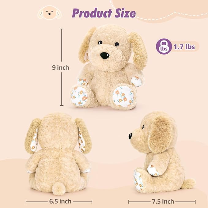 Ditucu Original Golden Retriever Microwavable Weighted Stuffed Animal Heated Dog Plush for Warmth Comfort Period Cramps Pain Plushies Toys Gifts for Kids Adults Light Brown 9 inch