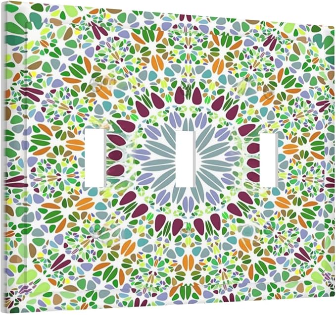 Mandala Flower Abstract Round Mosaic Floral Decorative Switch Plates 3 Gang Wall Plate Triple Toggle Light Switch Cover Faceplate Electrical Wall Panels for Bedroom Living Room Decor